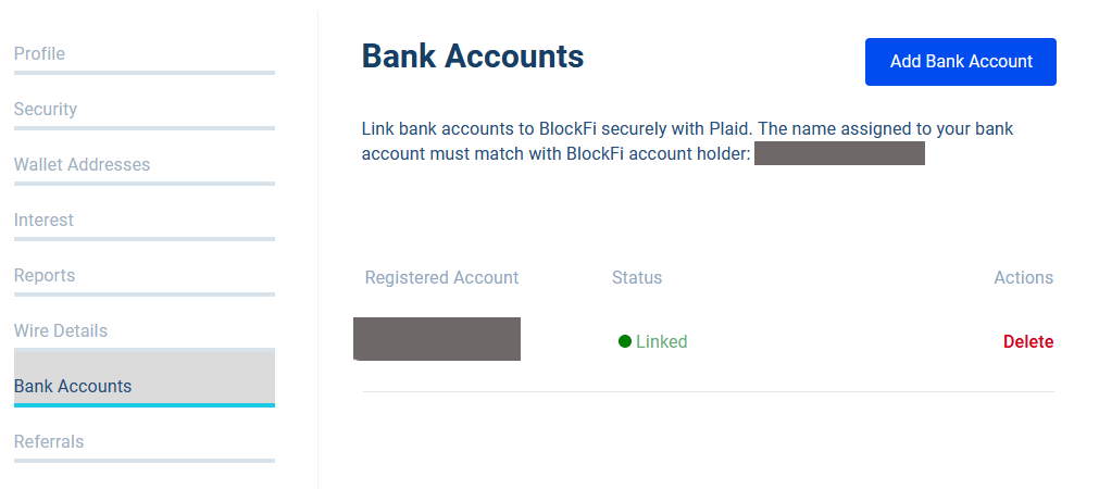 BlockFi Bank Account