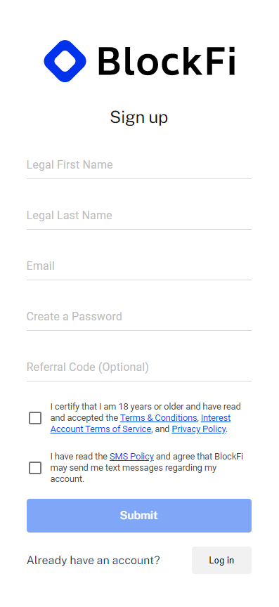BlockFi Sign Up